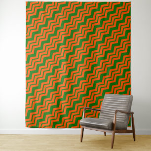 Orange Green Chevron Zigzag Design Tapestry