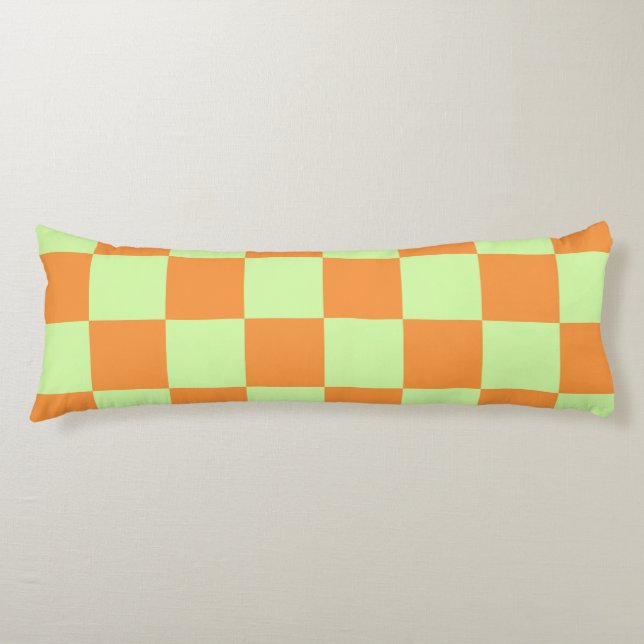 Orange Green Citrus Chequered Gingham Pattern Body Cushion (Front)