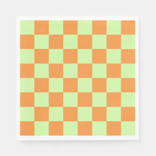 Orange Green Citrus Chequered Gingham Pattern Napkin