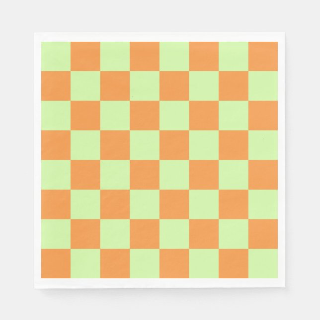 Orange Green Citrus Chequered Gingham Pattern Napkin (Front)
