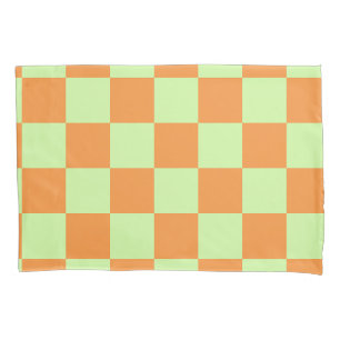 Orange Green Citrus Chequered Gingham Pattern Pillowcase