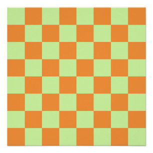 Orange Green Citrus Chequered Gingham Pattern Poster