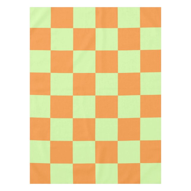 Orange Green Citrus Chequered Gingham Pattern Tablecloth (Front)