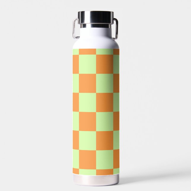 Orange Green Citrus Chequered Gingham Pattern Water Bottle (Front)