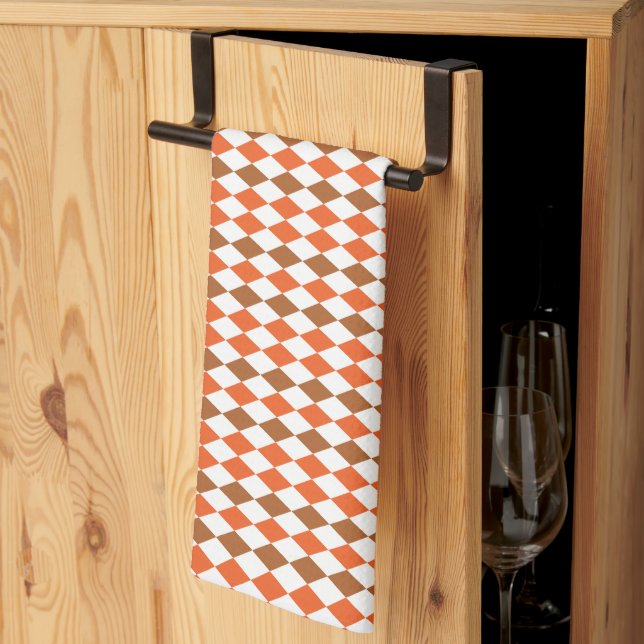 Orange Green Diamond Geometric Pattern  Tea Towel (Thirds Fold)