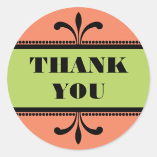 Orange/Green Fancy Art Deco Thank You Stickers