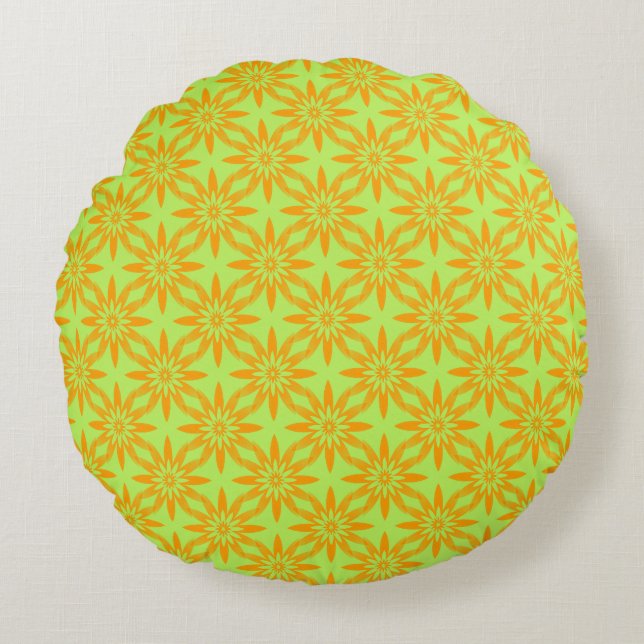Orange Green Flower Seamless Pattern  Round Cushion (Front)