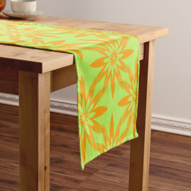 Orange Green Flower Seamless Pattern Short Table Runner (In Situ)
