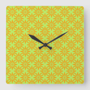 Orange Green Flower Seamless Pattern Square Wall Clock