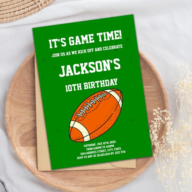 Orange & Green Football Birthday Invitation (Orange Green Football Birthday Invitations)