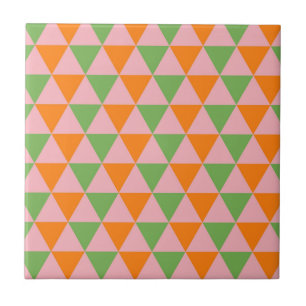 Orange Green Geometric Triangle Pattern Tile
