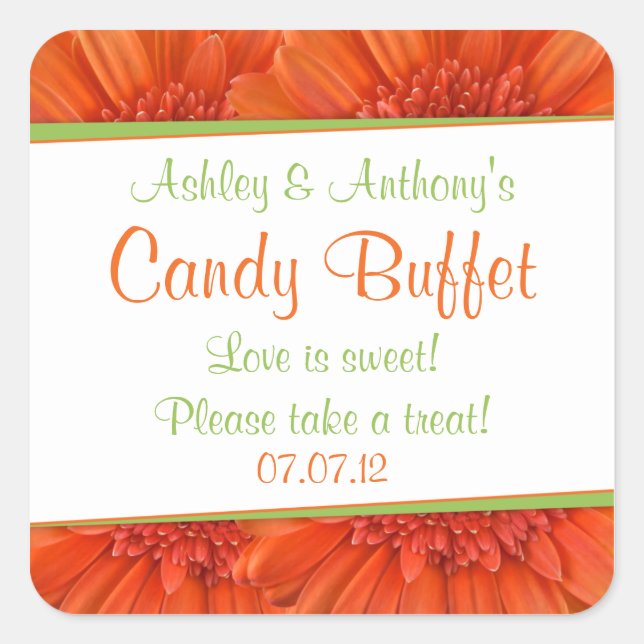 Orange Green Gerbera Daisy Candy Buffet stickers (Front)