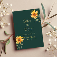 Orange green gold sunflower floral Save The Date