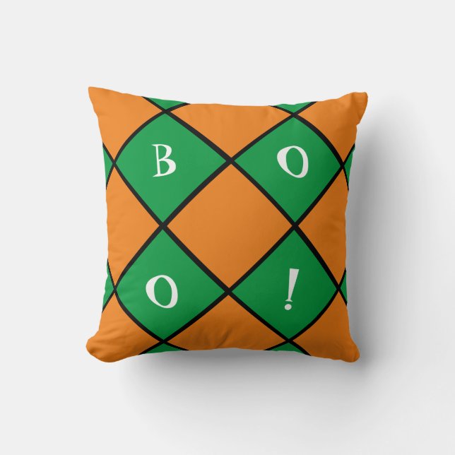 Orange & green Halloween boo Throw Pillow (Front)