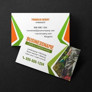 Orange & Green Landscaping Mowing Lawn Maintenance Business Card
