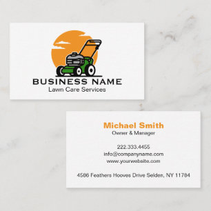Orange Green Lawn Mowing Service Business Card