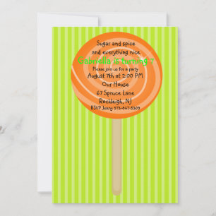 Orange & Green Lollipop Girls Birthday Invitation