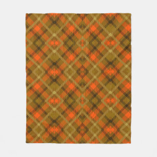Orange Green Modern Tartan Plaid Pattern Check Fleece Blanket