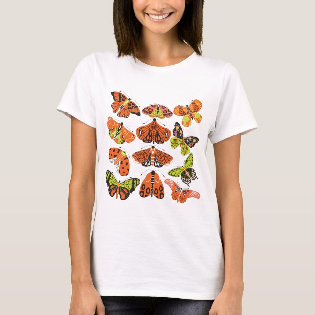 Orange Green Moth and Butterfly T-Shirt (Front)