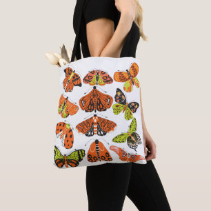 Orange Green Moth and Butterfly Tote Bag