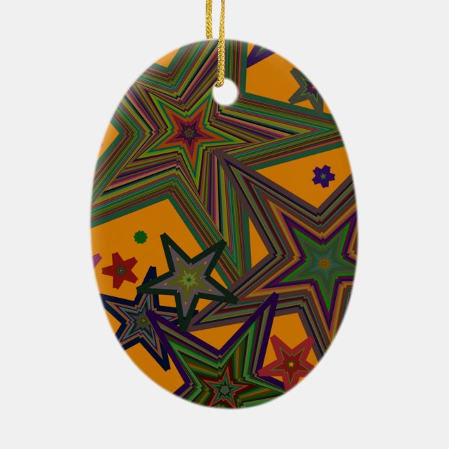 Orange Green Party Stars Ceramic Tree Decoration (Back)