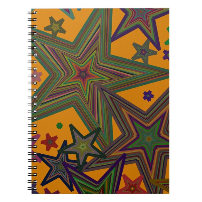 Orange Green Party Stars Spiral Notebook (Front)