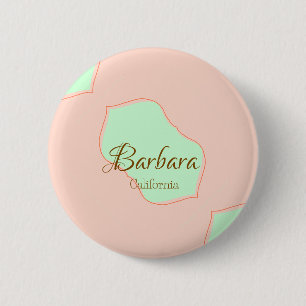 Orange green pastel boho add name place rustic ele 6 cm round badge