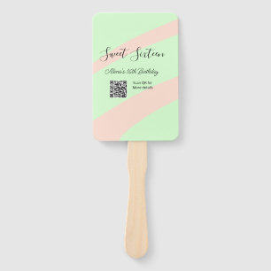 Orange green pastel  QR  Sweet sixteen birthday  Hand Fan