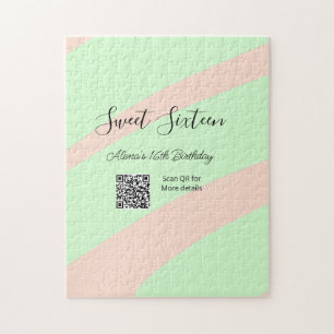 Orange green pastel  QR  Sweet sixteen birthday  Jigsaw Puzzle