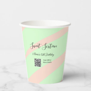 Orange green pastel QR Sweet sixteen birthday Paper Cups