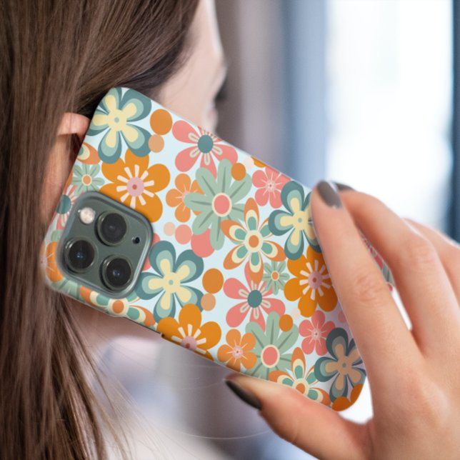 Orange Green Pink Monogram Retro Flower Pattern iPhone 15 Case (Creator Uploaded)