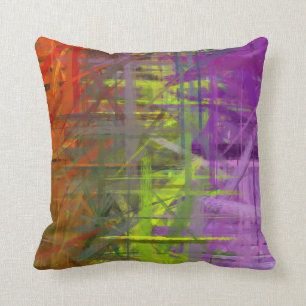 Orange Green Purple Abstract Art Painting Cushion