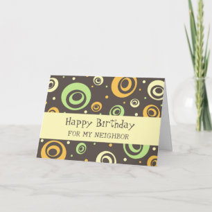 Orange Green Retro Neighbour Birthday Card