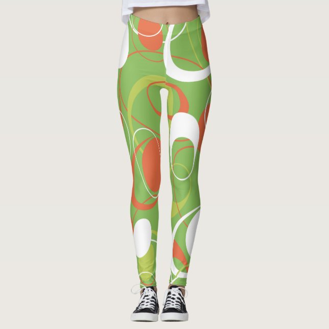 Orange & Green Saturn Rings Leggings (Front)