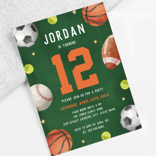 Orange Green Sports Boy Birthday Invitation