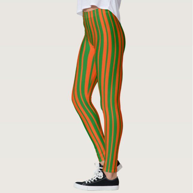 Orange Green Stylish Stripes Pattern Design  Leggings (Creator Uploaded)