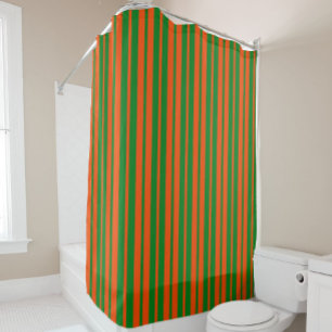 Orange Green Stylish Stripes Pattern Design Shower Curtain