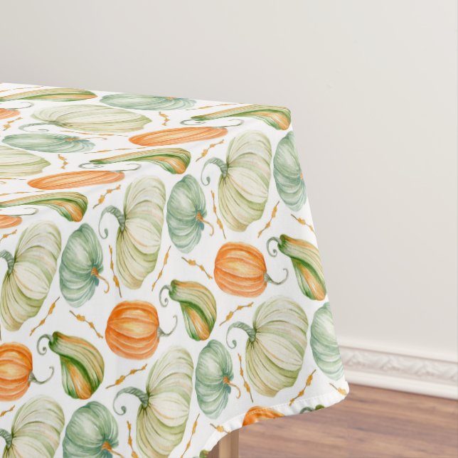 Orange & Green Thanksgiving Pumpkin Pattern Tablecloth (In Situ)