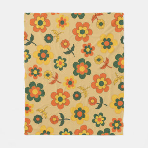 Orange Green Tropical Floral Botanical Summer Fleece Blanket