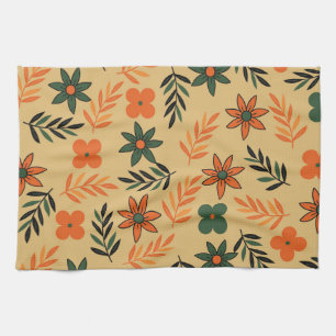 Orange Green Tropical Floral Botanical Summer Tea Towel