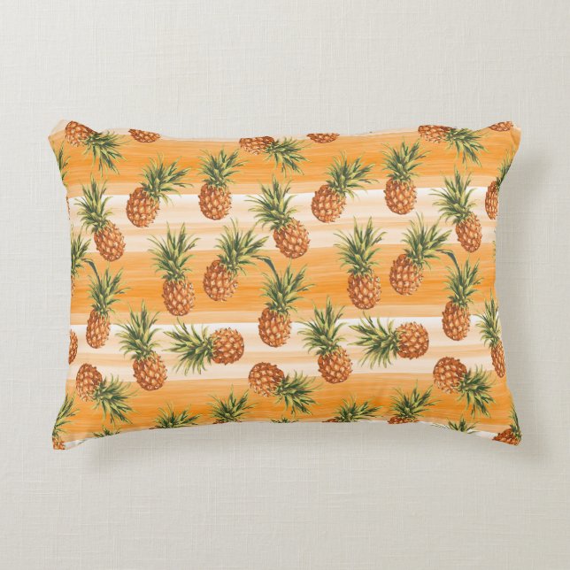 Orange Green Tropical Pineapple Fruit Pattern Decorative Cushion (Front)