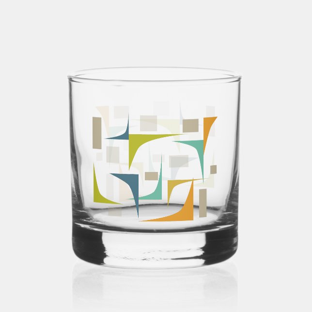 Orange Green Turquoise Corners Mid Century Retro Whiskey Glass (Front)