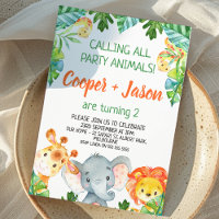 Orange Green Twins Party Animals Safari Birthday