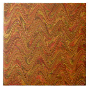 Orange Green Wavy Abstract Pattern Tile