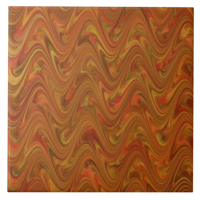 Orange Green Wavy Abstract Pattern Tile (Front)