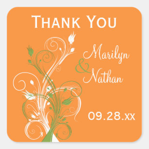 Orange Green White Floral 1.5" Wedding Sticker