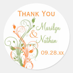 Orange Green White Floral 1.5" Wedding Sticker