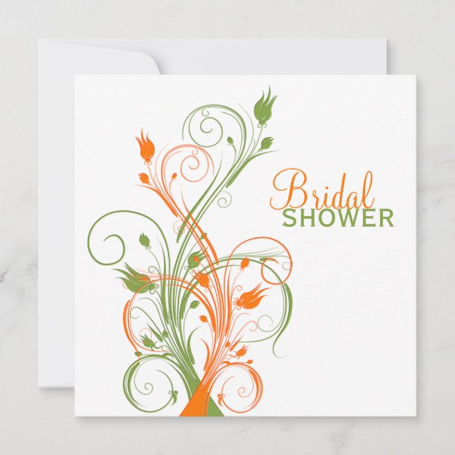 Orange Green White Floral Bridal Shower Invitation (Front)