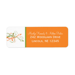 Orange, Green, White Floral Return Address Label