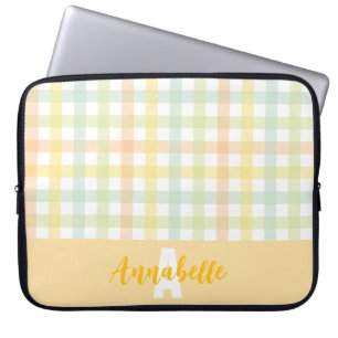 Orange Green Yellow Blue Pastel Gingham Monogram Laptop Sleeve